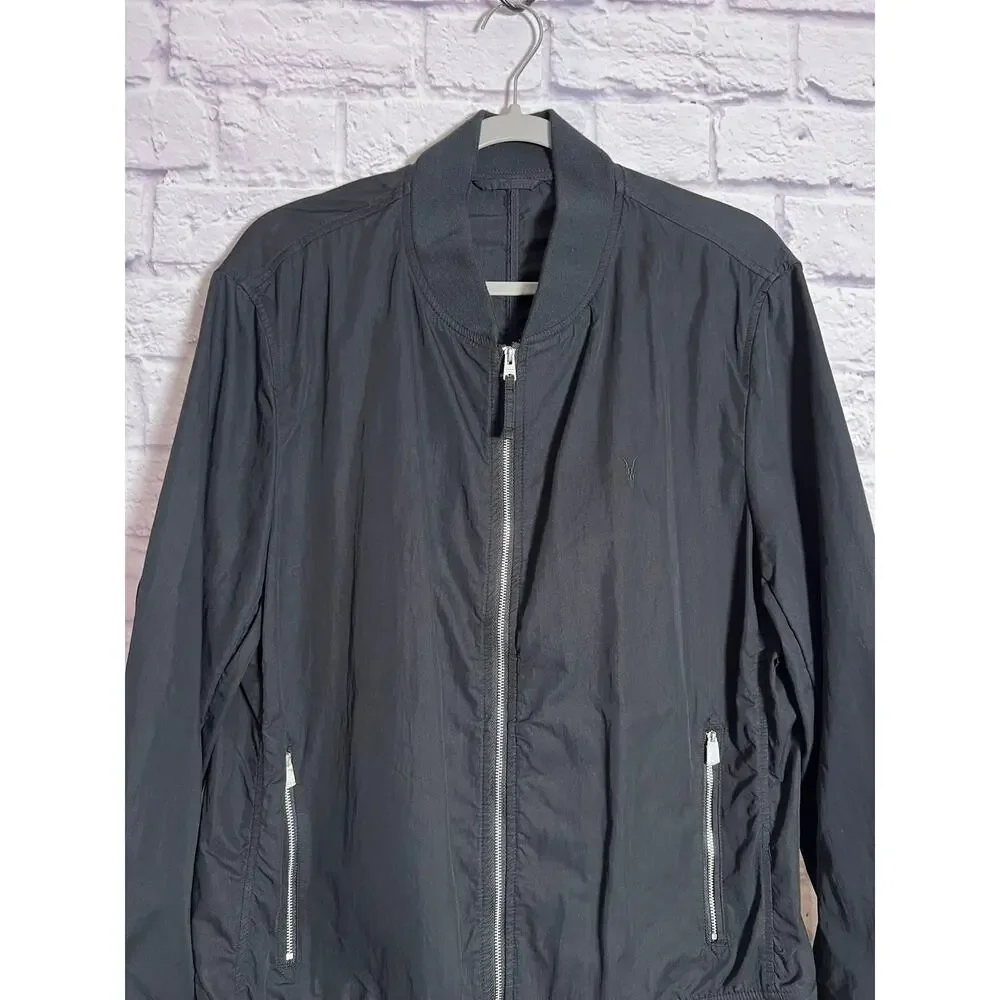 AllSaints Bassett Bomber Jacke SIZE L Black Ruched Back Lightweight Pockets NWOT